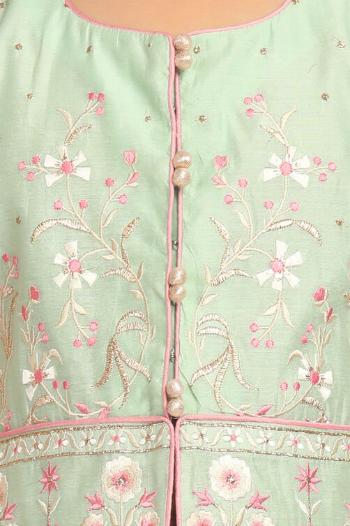 Green And Off White Poly Cotton Lehenga Set image number 1