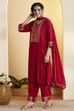 Red Viscose Rayon Yoke Design Straight Kurta Set image number 3