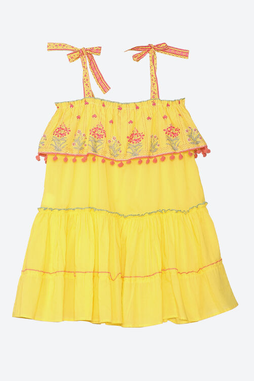 Yellow Cotton Tired Dress image number 2