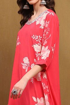Coral Modal Floral Printed Asymmetric Kurta Set image number 1
