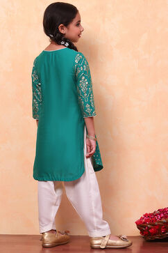 Green and White Cotton Printed Straight Suit Set image number 4
