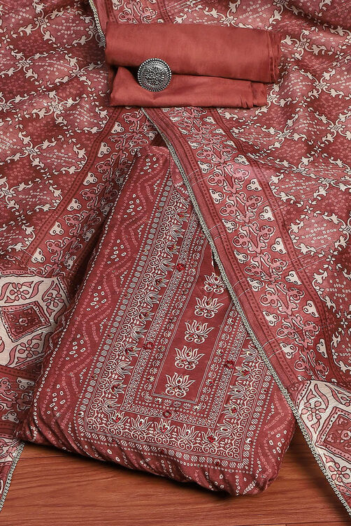 Maroon Chanderi Bandhani Printed Unstitched Suit Set image number 0