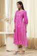 Pink Modal Blend A-Line Printed Kurta image number 2