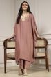 Mauve Solid Kaftan-Style Kurta Set