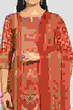 Red Cotton Digital Print Unstitched Suit Set image number 2