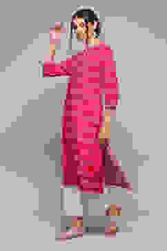 Hot Pink LIVA Straight Printed Kurta image number 3