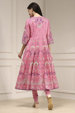 Light Pink Cotton Printed Anarkali Suit Set image number 4