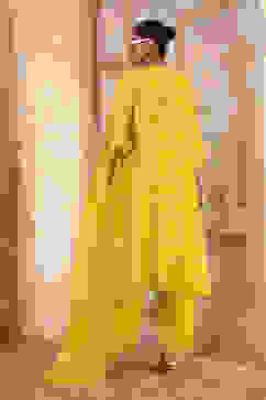 Lime Green Silk Printed Gathered Suit Set image number 4