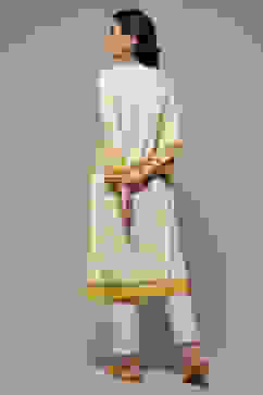 Off White LIVA Straight Printed Kurta image number 2