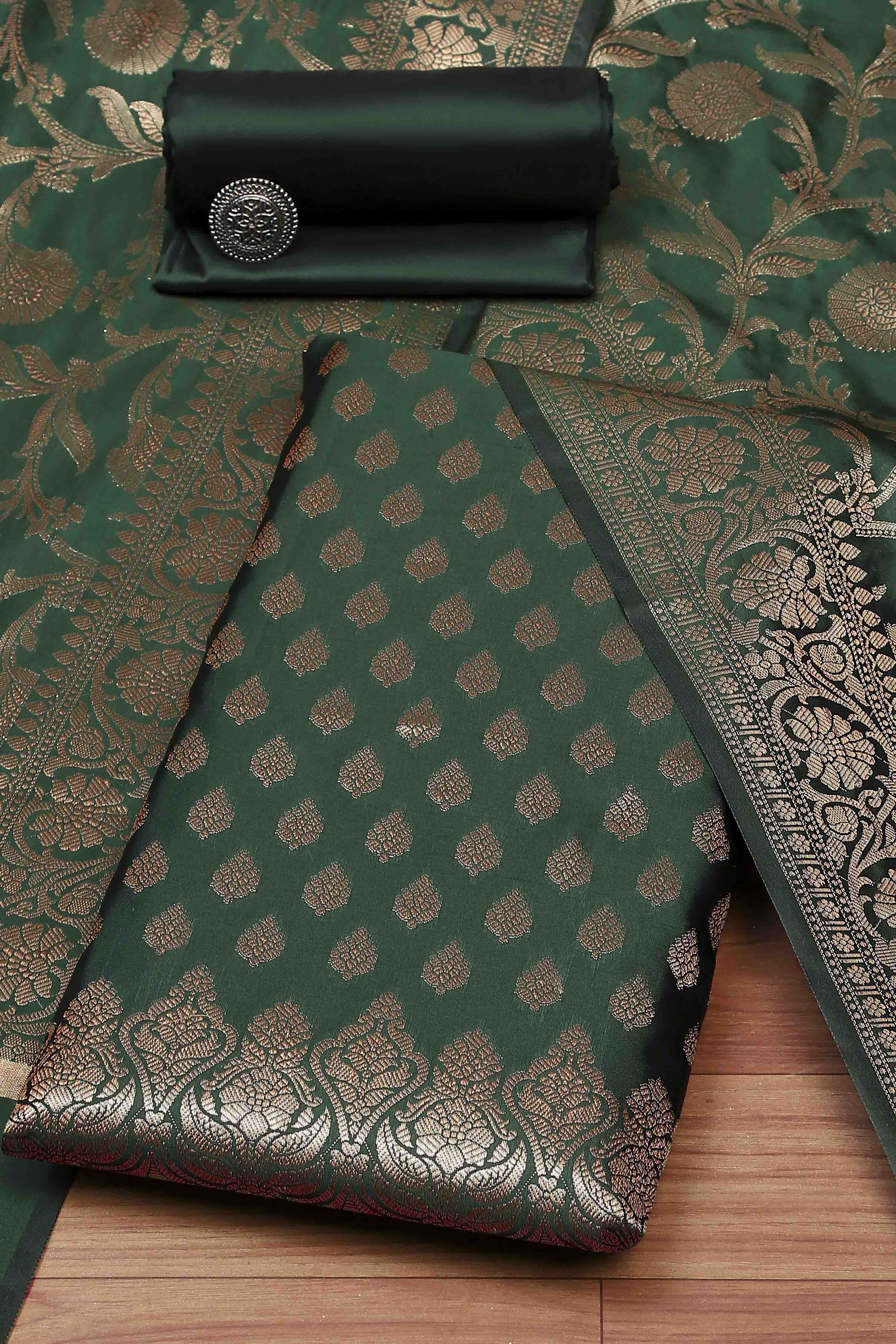 Rama Green Silk Unstitched Suit Set image number 0