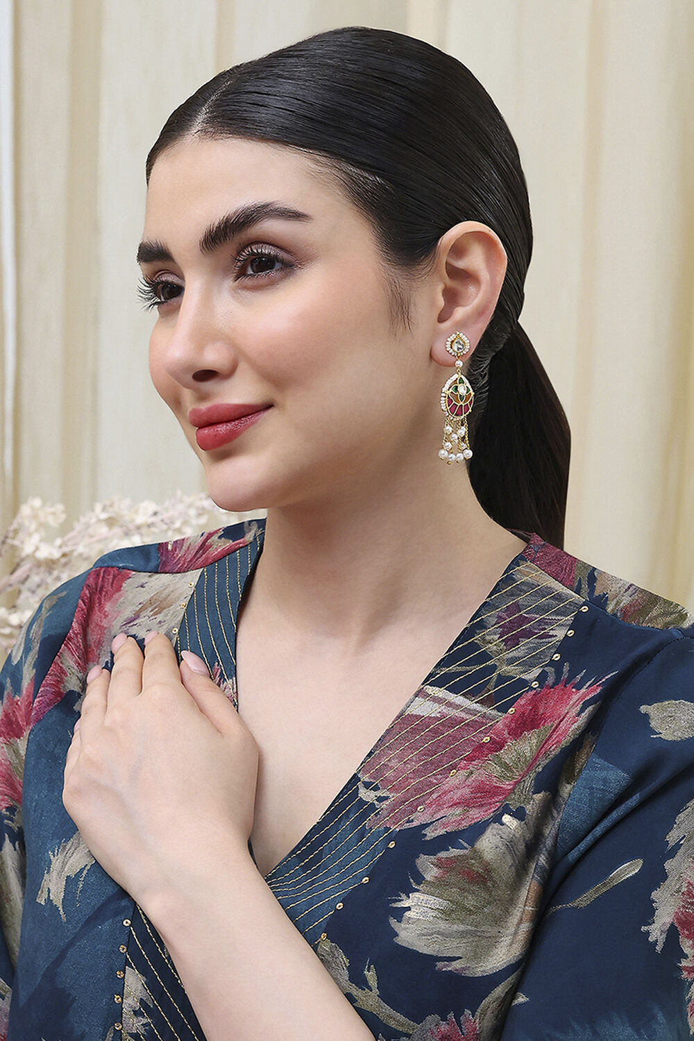 Pink Green Brass Drop & Danglers image number 3