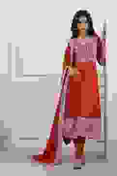 Red Cotton Kalidar Suit Set image number 6