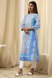 Blue and White Cotton Printed Straight Kurta image number 2