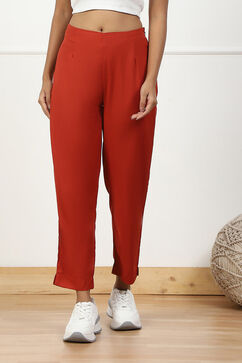 Rust Solid Mid-Rise Regular Pants image number 4