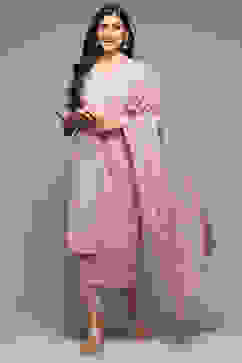 Lavender Cotton Straight Kurta Pants Suit Set image number 0