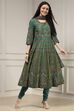 Off-White Cotton Printed Anarkali Suit Set image number 5