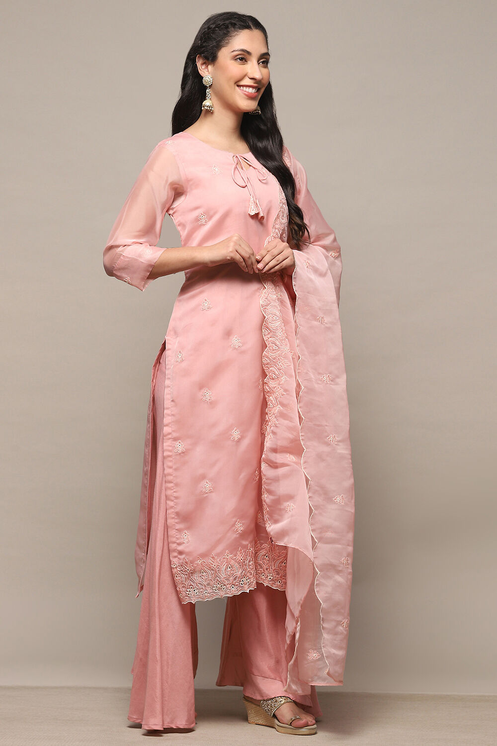 Pink Organza Unstitched Suit set image number 7