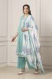 Turquoise Cotton Anarkali Kurta Palazzo Suit Set image number 3