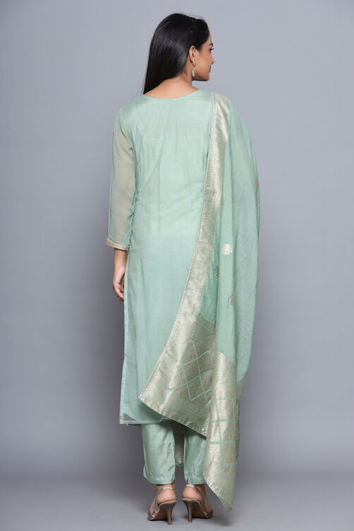 Pista Green Fancy NetÂ  Easy Stitch Suit Set image number 6