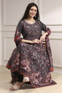 Black Cotton Fitted Anarkali Suit Set image number 0