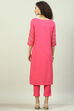 Turquoise Cotton Straight Kurta Slim Pants Suit Set image number 4