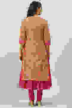 Fuschia Cotton Layered Kurta Churidar Suit Set image number 10