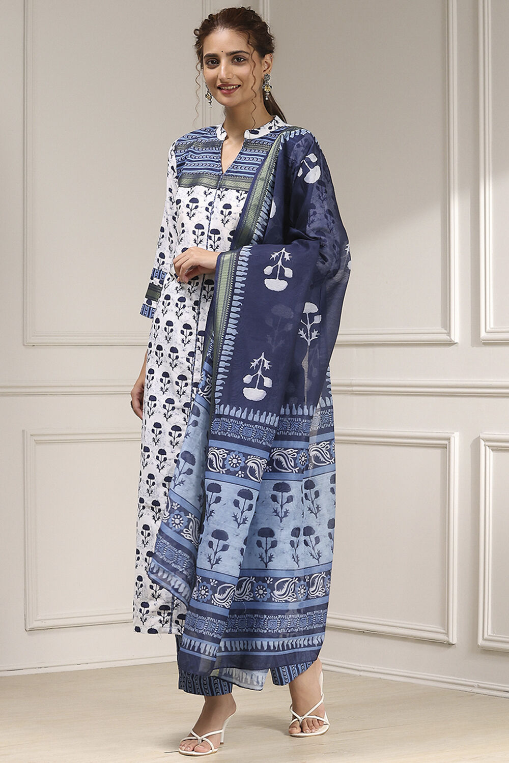 Indigo Cotton Modal Digital Print Unstitched Suit Set image number 4