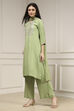 Sage Green Viscose Rayon Straight Solid Suit Set image number 3