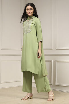 Sage Green Viscose Rayon Straight Solid Suit Set image number 3