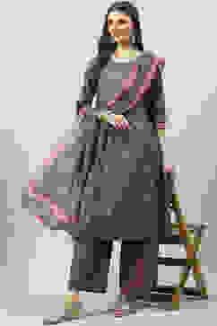 Grey Cotton Straight Kurta Palazzo Suit Set image number 0