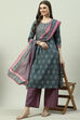 Blue Cotton Straight Suit Set image number 0