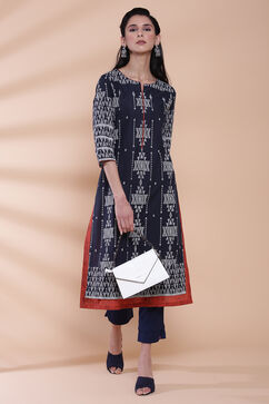 Black Cotton A-Line Printed Kurta image number 0