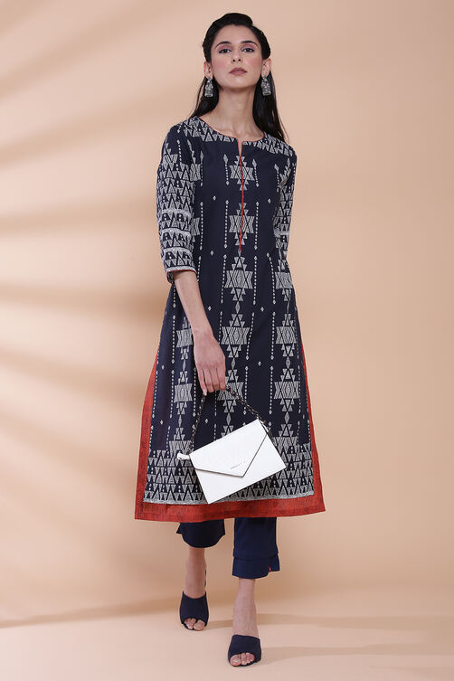 White Cotton A-Line Printed Kurta image number 0