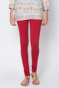 Dark Red Cotton Solid Churidar image number 1