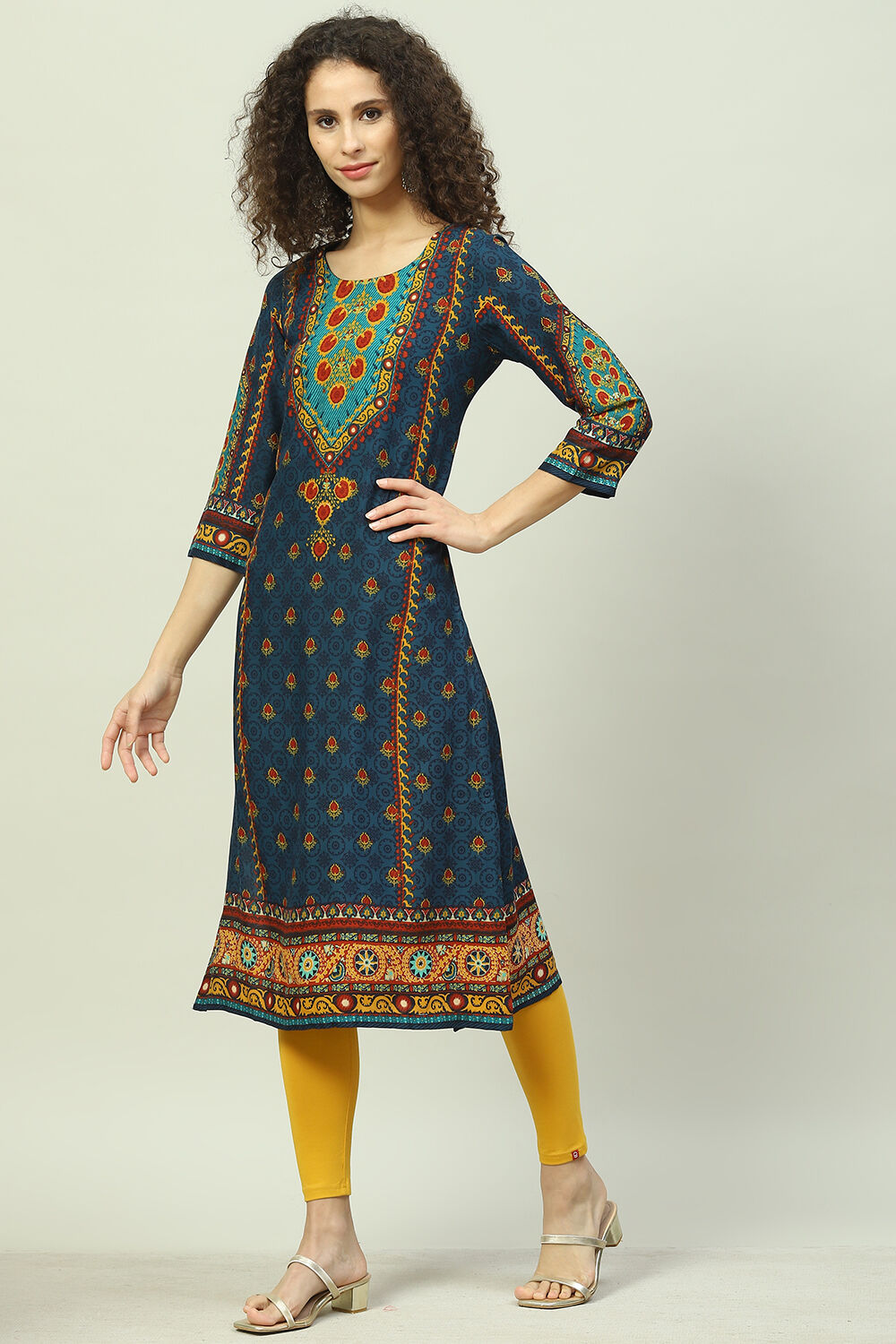 Rust LIVA Straight Printed Kurta image number 2