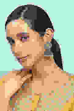 Pink Grey Brass Jhumka image number 3