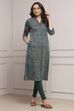 Emerald Green Cotton Blend Yarndyed Straight Kurta image number 0