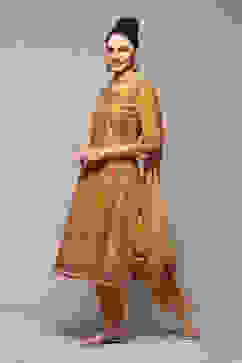 Mustard Cotton Straight Kurta Slim Pants Suit Set image number 5