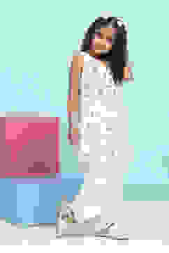 White Poly Chanderi Solid A-Line Suit Set image number 5