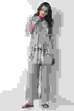 Grey Cotton Straight Palazzos image number 6