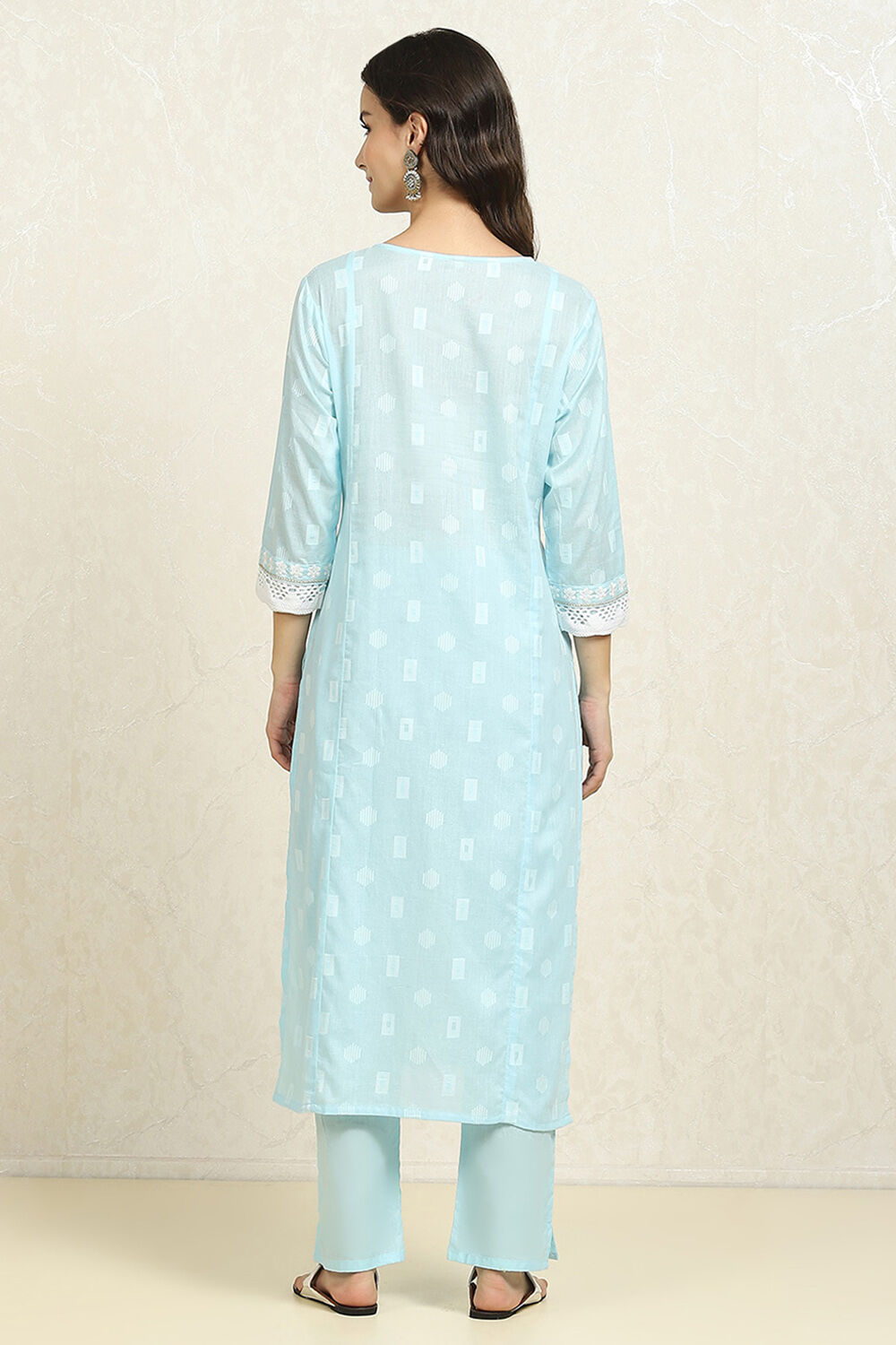 Blue Cotton Handloom Unstitched Suit Set image number 5