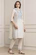 Off White Art Silk Straight Kurta Regular Pant Suit Set image number 5