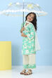 Green Cotton Floral Lace Trim Straight Suit Set image number 0