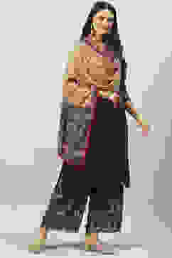 Brown Viscose Straight Kurta Palazzo Suit Set image number 6