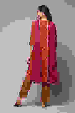 Green & Maroon Modal Blend Straight Kurta Pants Suit Set image number 4