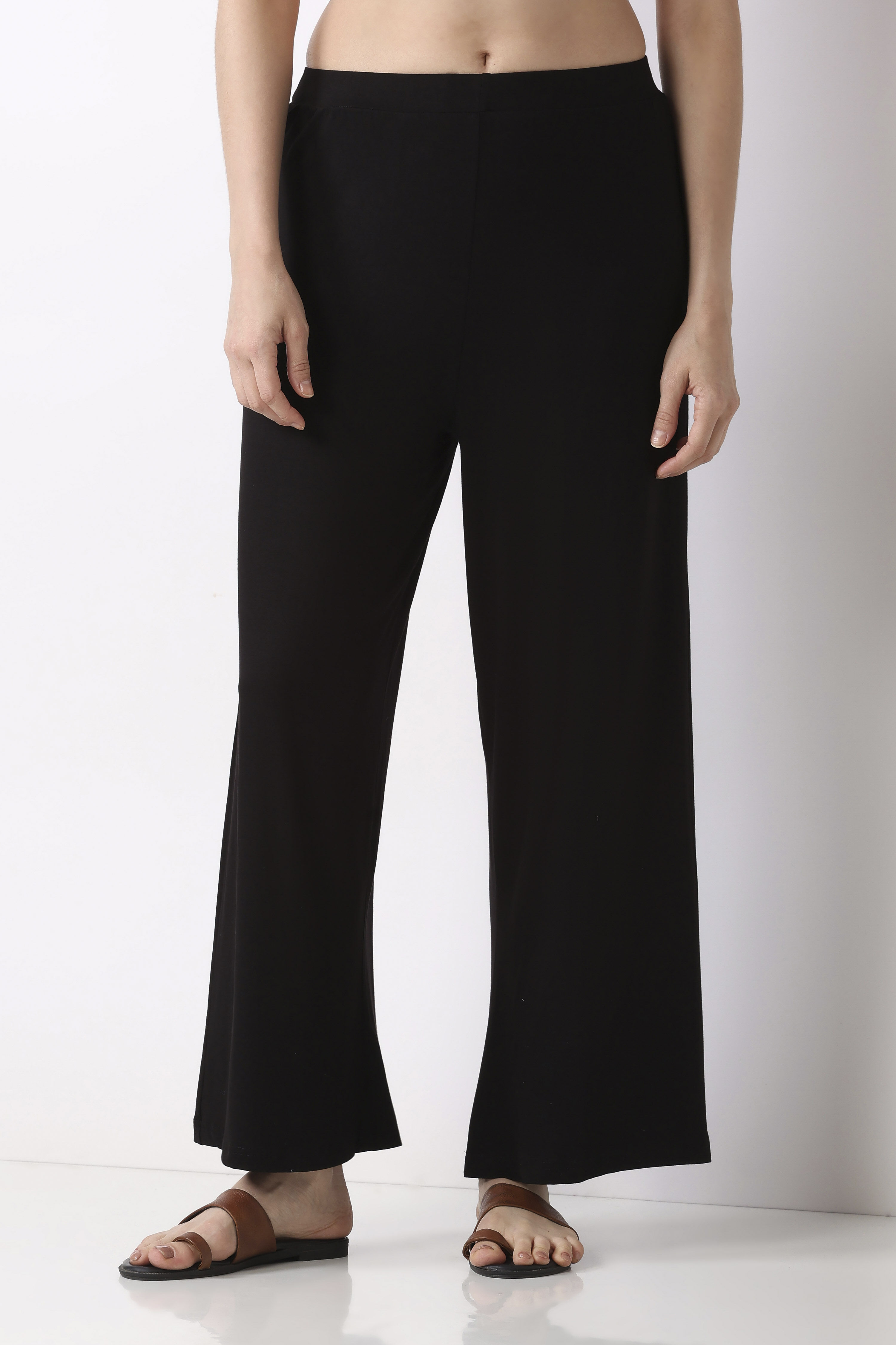 Black Viscose Lycra Relaxed Palazzos image number 4