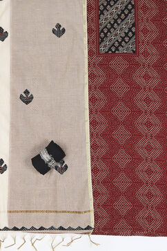Maroon Cotton Blend Hand Block Print Unstitched Suit Set image number 1
