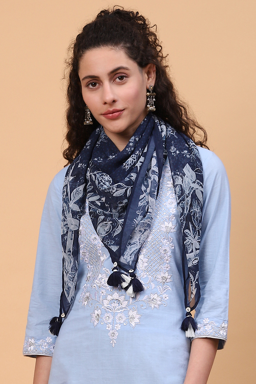 Ladies Scarves Dotti Scarf Buy Navy Blue Art Silk Printed Scarf