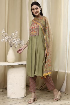 Light Green Rayon Viscose Narrow Suit Set image number 3