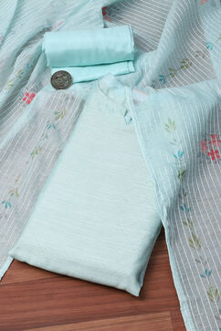 Turquoise Linen Digital Print Unstitched Suit Set image number 0